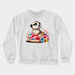 A meerkat decorated with beautiful colorful flowers. Crewneck Sweatshirt